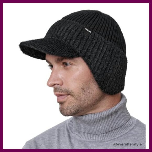 Fleece Lined Winter Beanie with Brim and Ear Flaps Unisex Warm Knit Hat main image 7